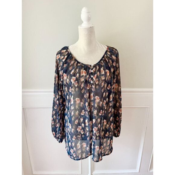 Honey Punch Blue Printed Blouse Top L - Picture 1 of 4